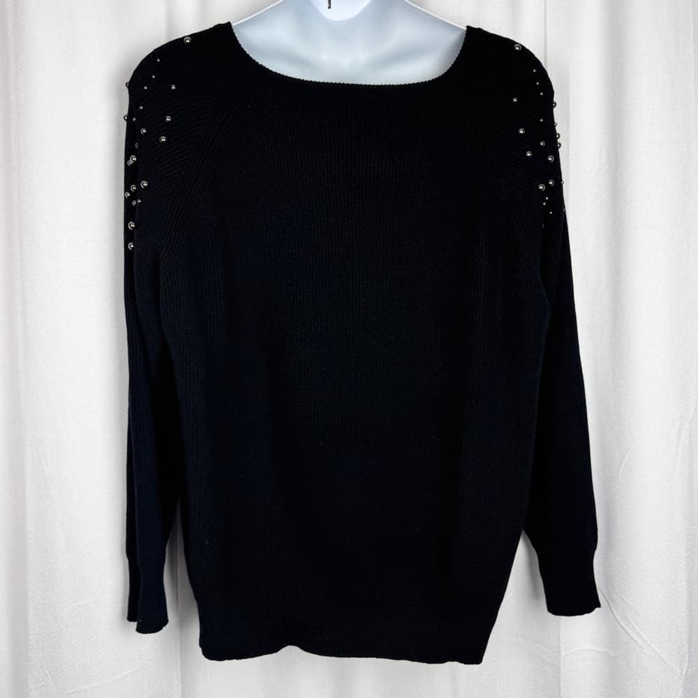 312. NWT INC International Concepts Black Studded Shoulder Knit Sweater 4X - Thumbnail 3