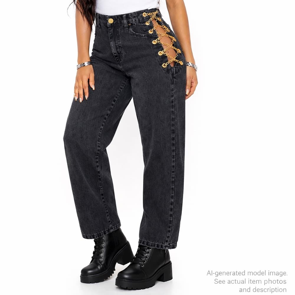 146. No1 Los Angeles Side Grommet Chain Pants Size S - Thumbnail 7