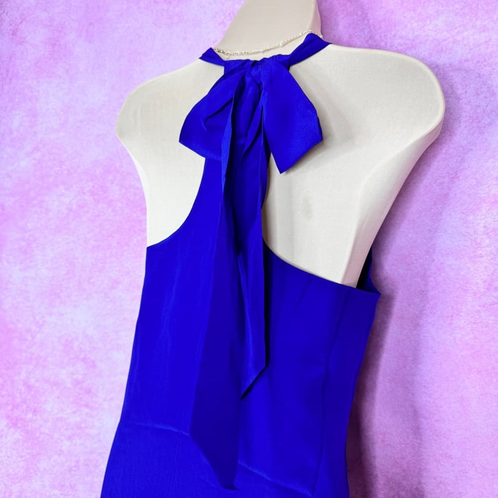 220. Anthropologie VA ET VIEN Silk Royal Blue Ruffle Halter Dress Size 4 - Thumbnail 5