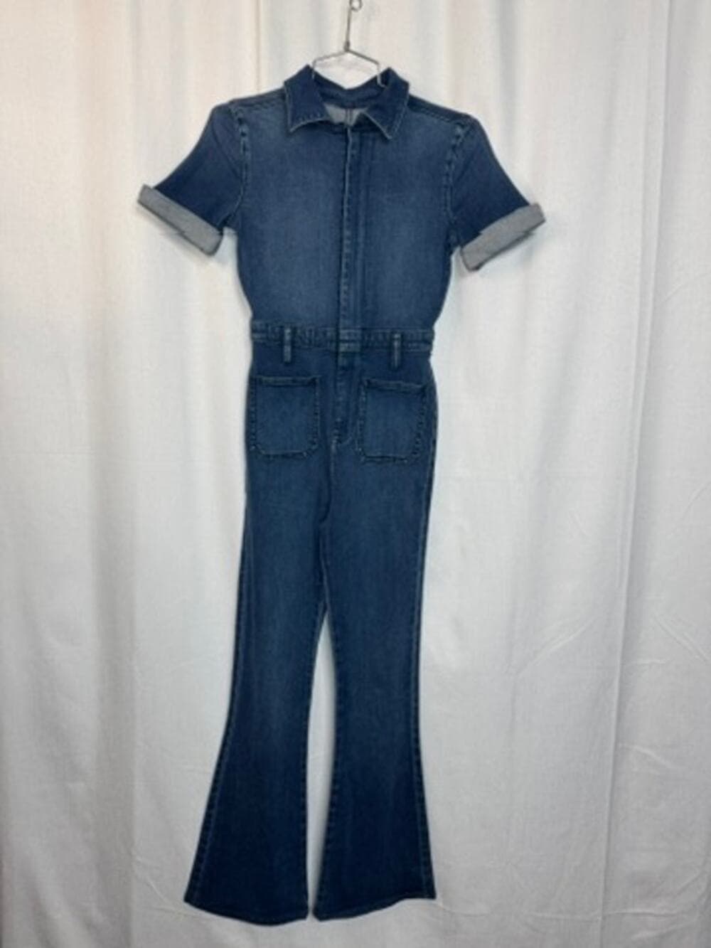 369. Second Skin Overalls Denim Zip Front Short Sleeve Jumpsuit XS - Thumbnail 8