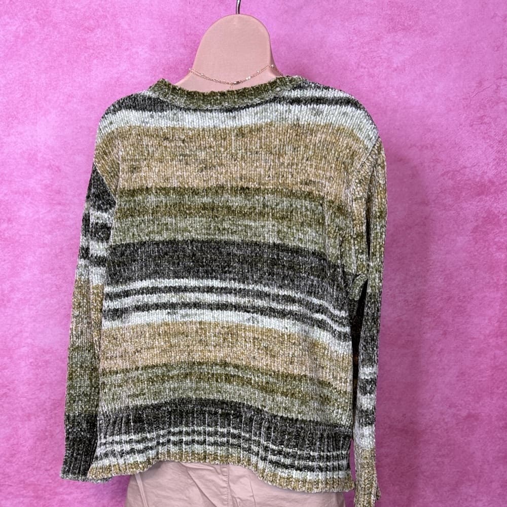 134. Style & Co Chenille Striped Sweater Green Multi PL - Thumbnail 3