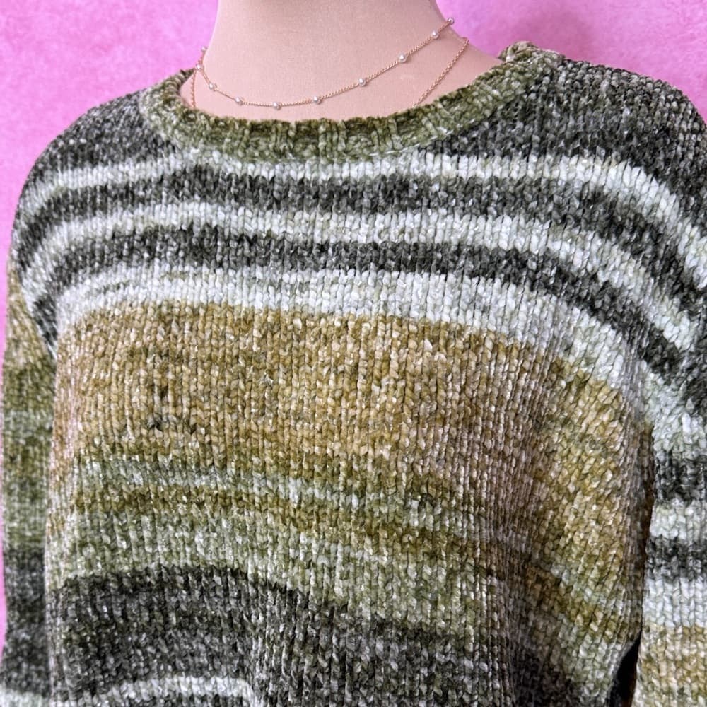 134. Style & Co Chenille Striped Sweater Green Multi PL - Thumbnail 2