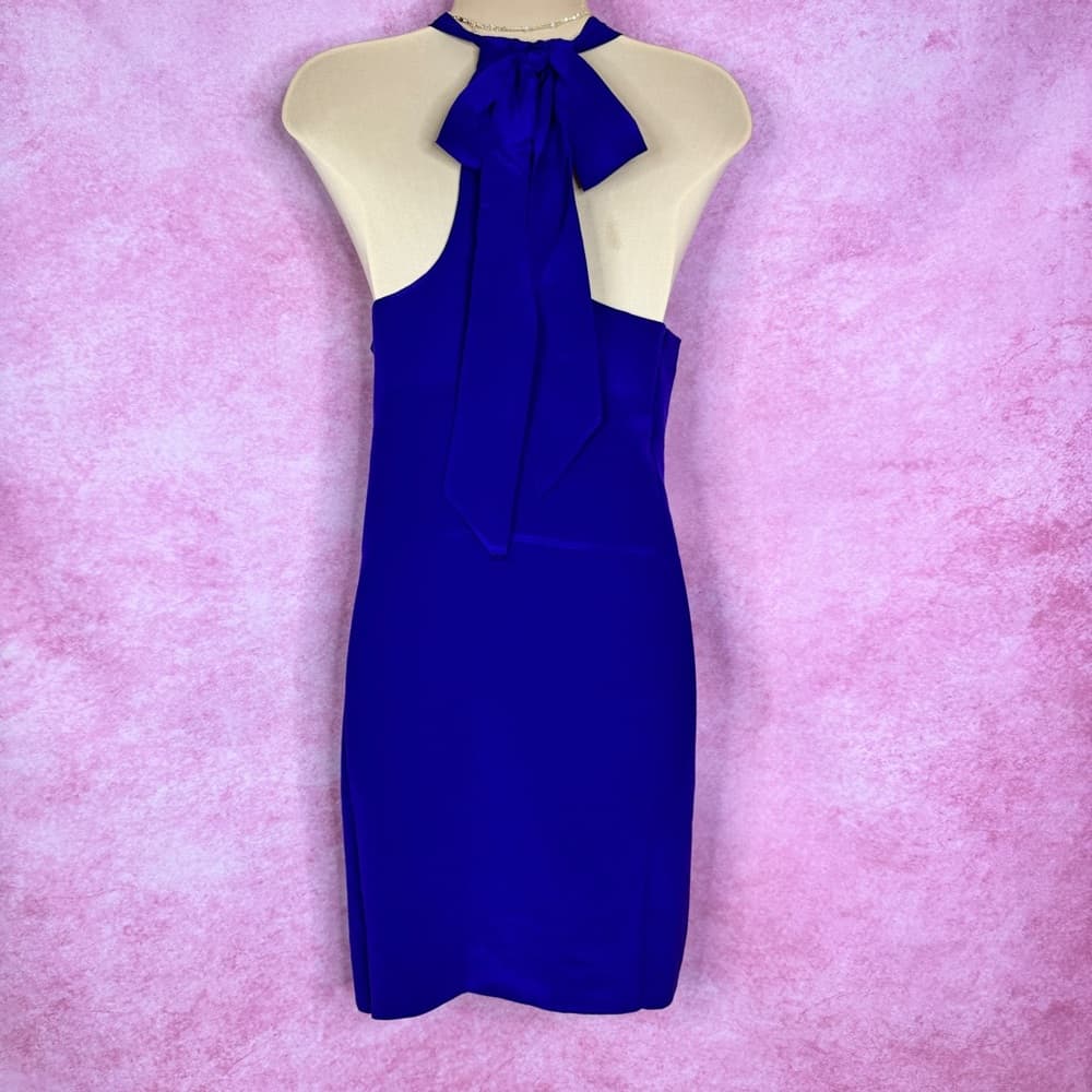 220. Anthropologie VA ET VIEN Silk Royal Blue Ruffle Halter Dress Size 4 - Thumbnail 3