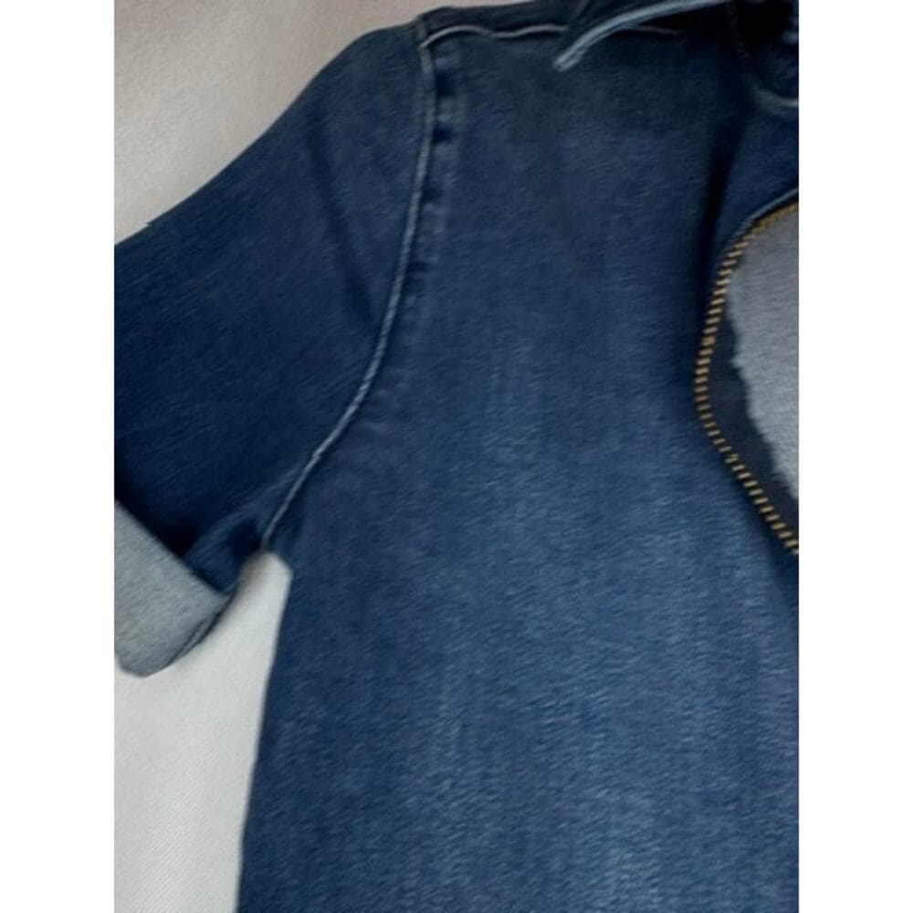 369. Second Skin Overalls Denim Zip Front Short Sleeve Jumpsuit XS - Thumbnail 3