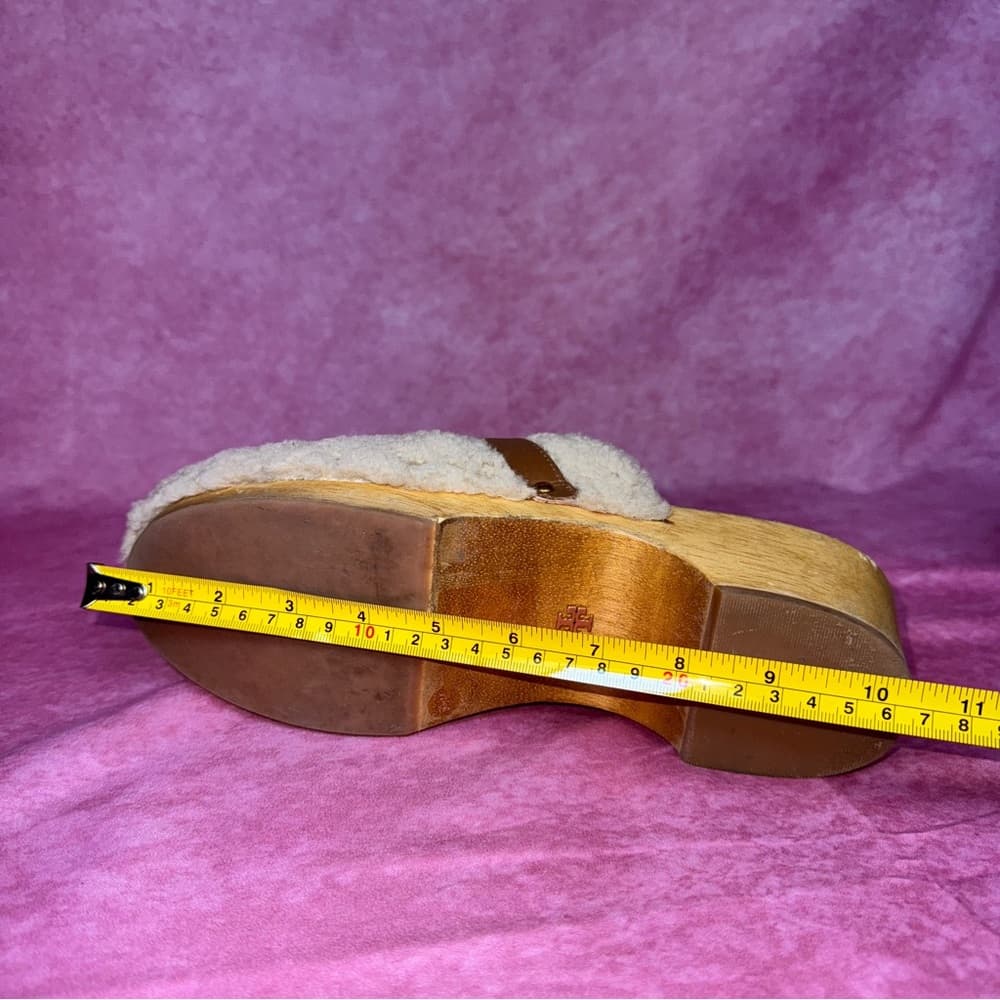 271. Tory Burch Shearling Chain Clog Mules Wooden Heel 9.5M - Thumbnail 12