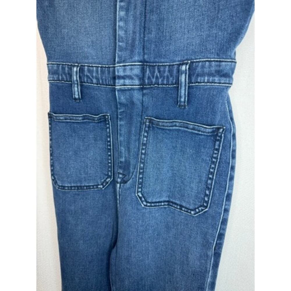 369. Second Skin Overalls Denim Zip Front Short Sleeve Jumpsuit XS - Thumbnail 2