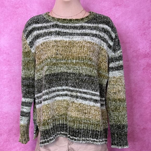 134. Style & Co Chenille Striped Sweater Green Multi PL - Thumbnail 9