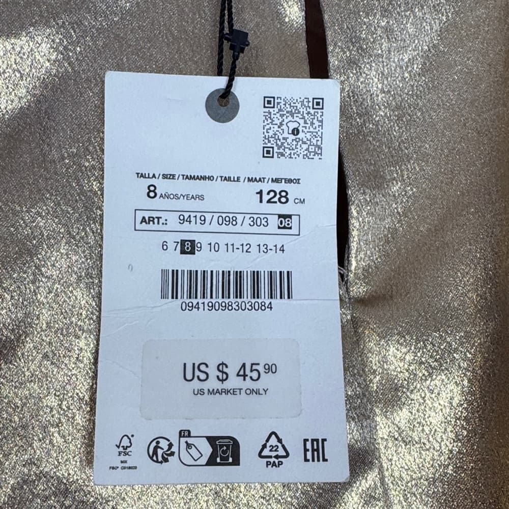 281. ZARA Metallic Gold Top Size 8 Kids - Thumbnail 7