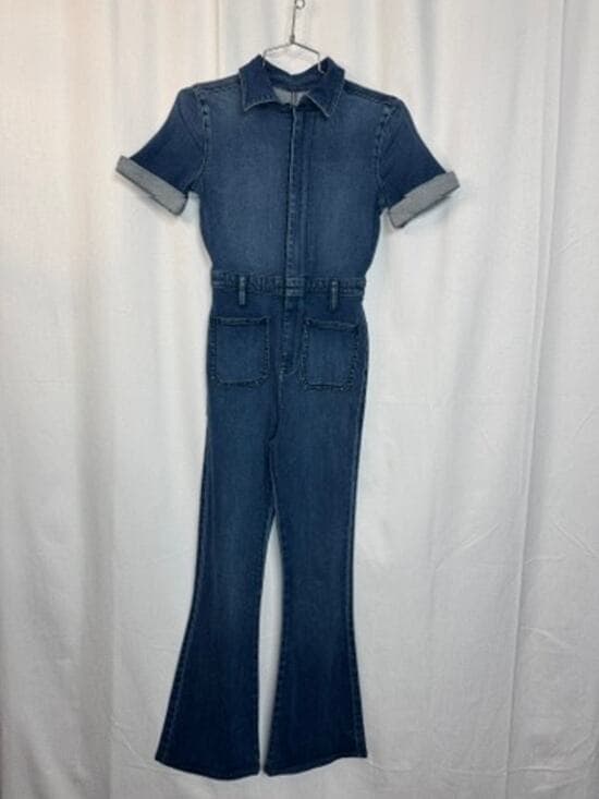 369. Second Skin Overalls Denim Zip Front Short Sleeve Jumpsuit XS - Thumbnail 9