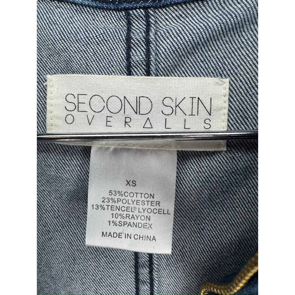 369. Second Skin Overalls Denim Zip Front Short Sleeve Jumpsuit XS - Thumbnail 4
