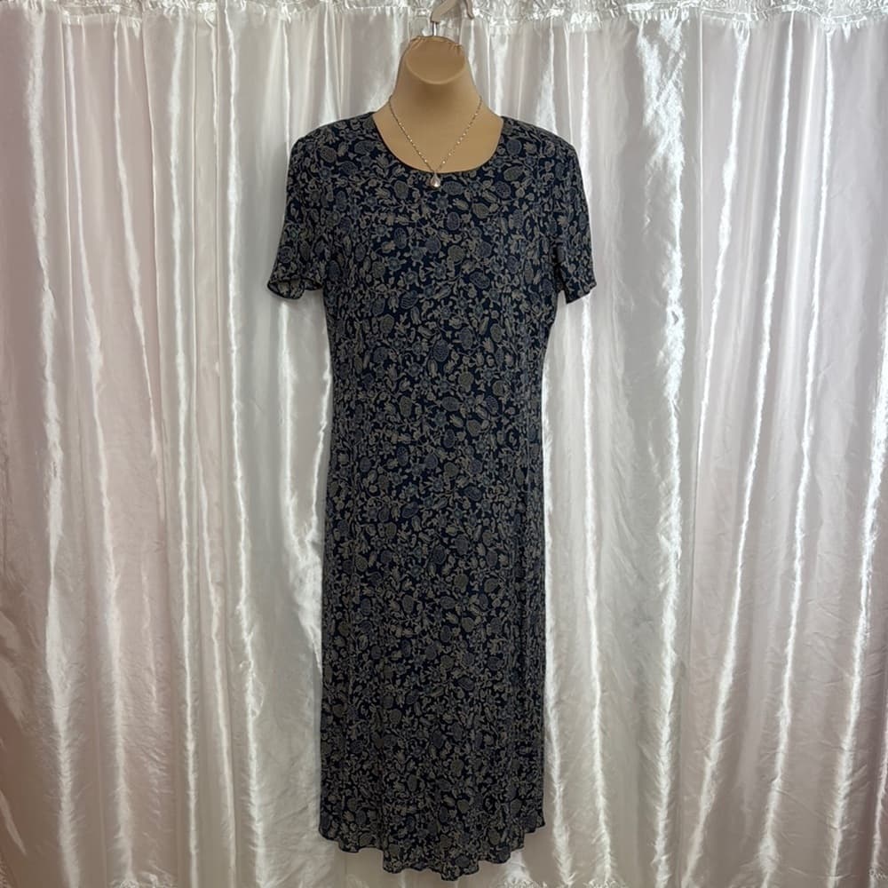 68. Talbots Navy Floral Midi Dress – Vintage-Inspired Charm Size 10 - Thumbnail 7