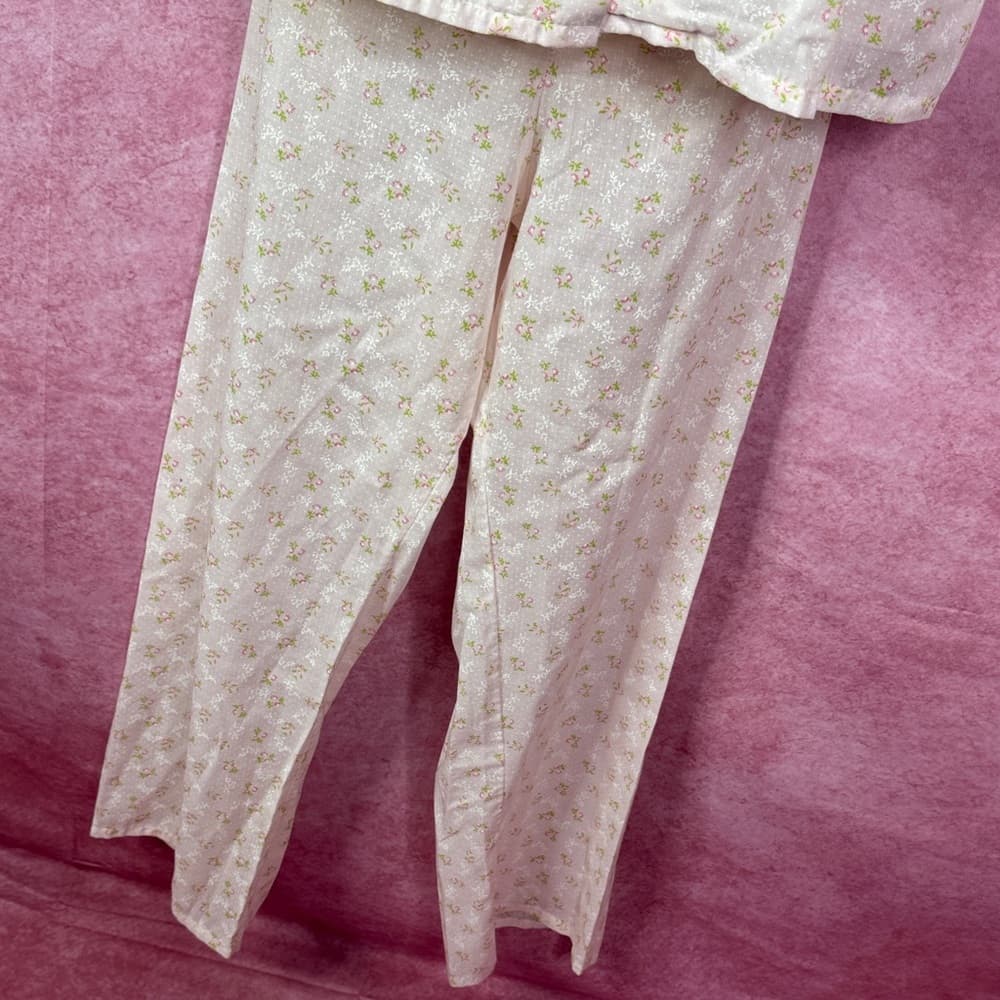160. Vintage Floral Pajama Set Pink White Lace Trim Size M/L - Thumbnail 3