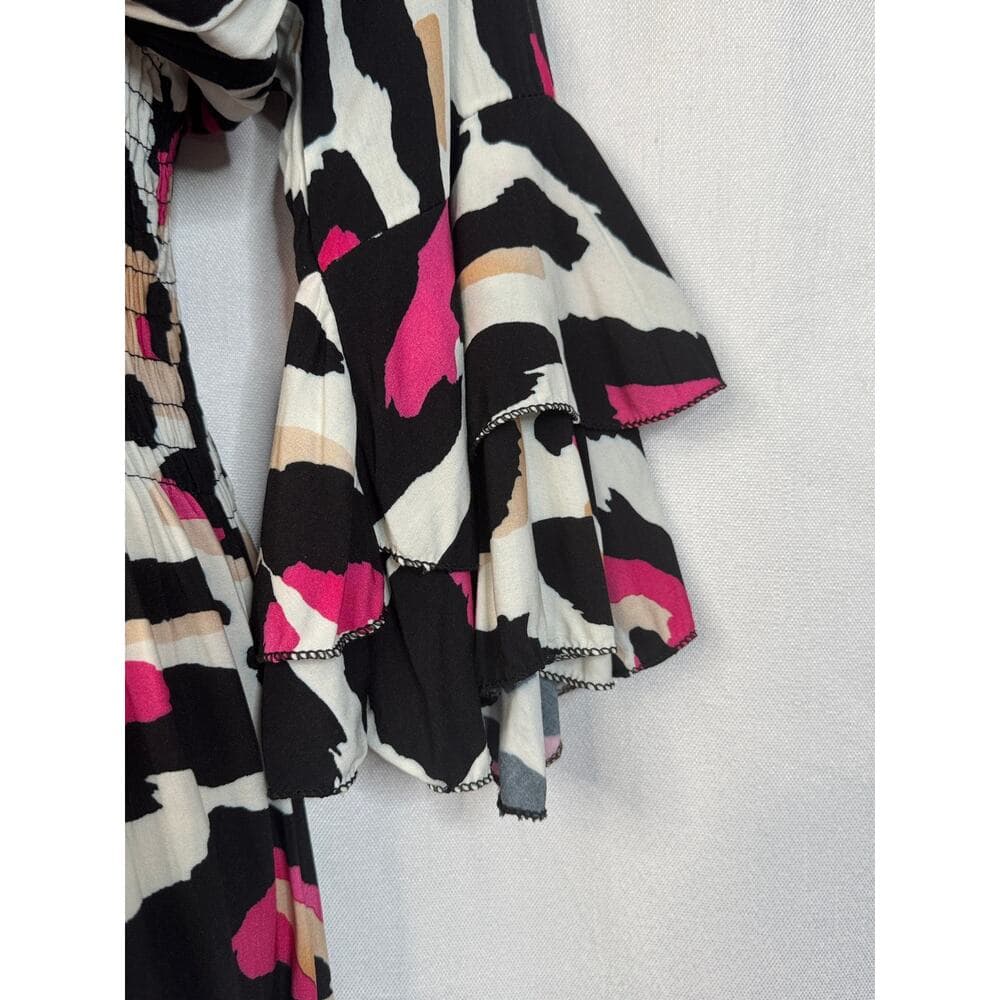 352. Made in Italy Pink Leopard Print Smocked Maxi Dress - Thumbnail 3