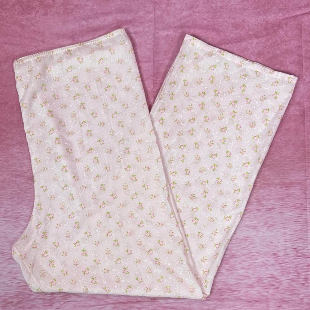 160. Vintage Floral Pajama Set Pink White Lace Trim Size M/L - Thumbnail 8