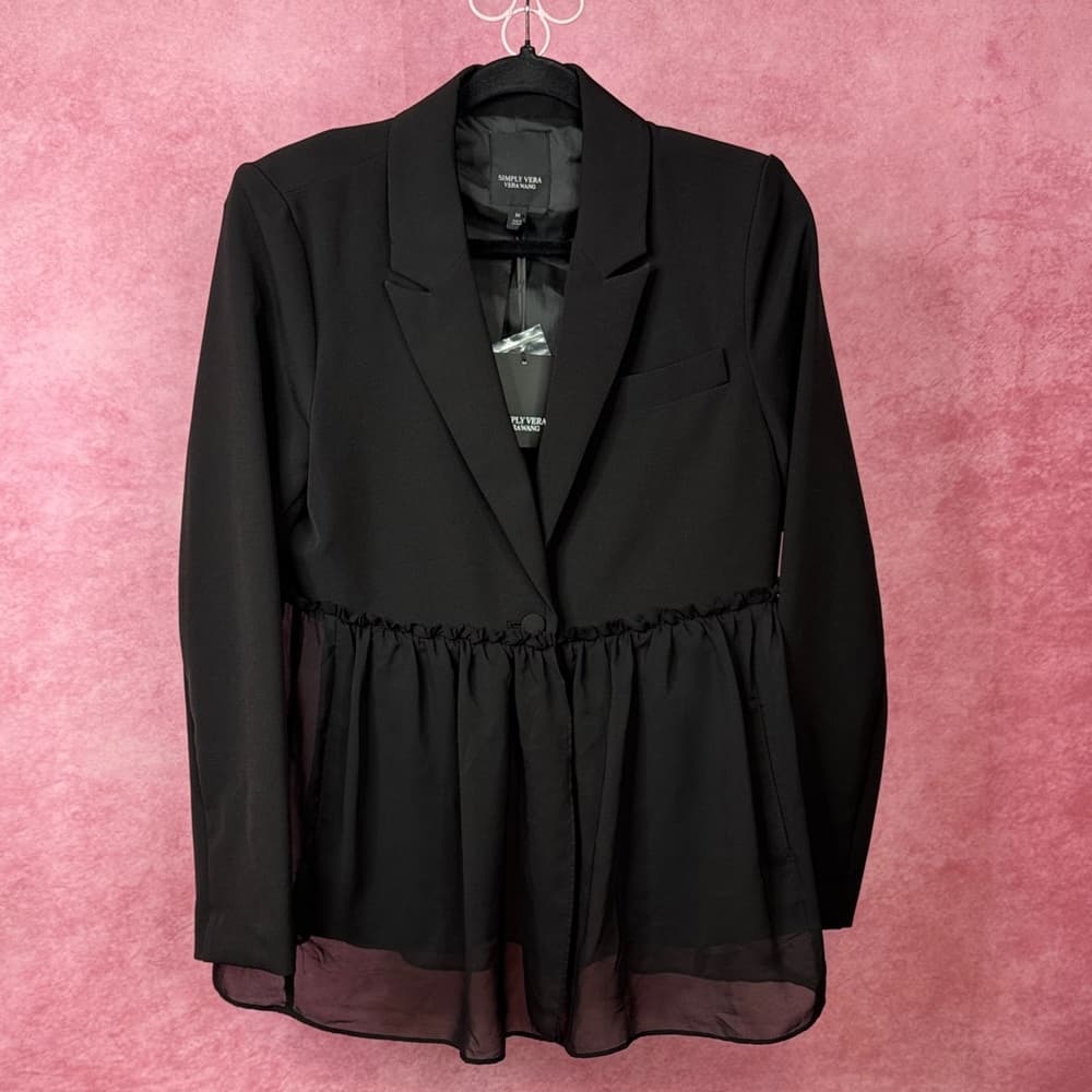 155. Simply Vera Vera Wang Black Blazer with Chiffon Hem Size M - Thumbnail 2