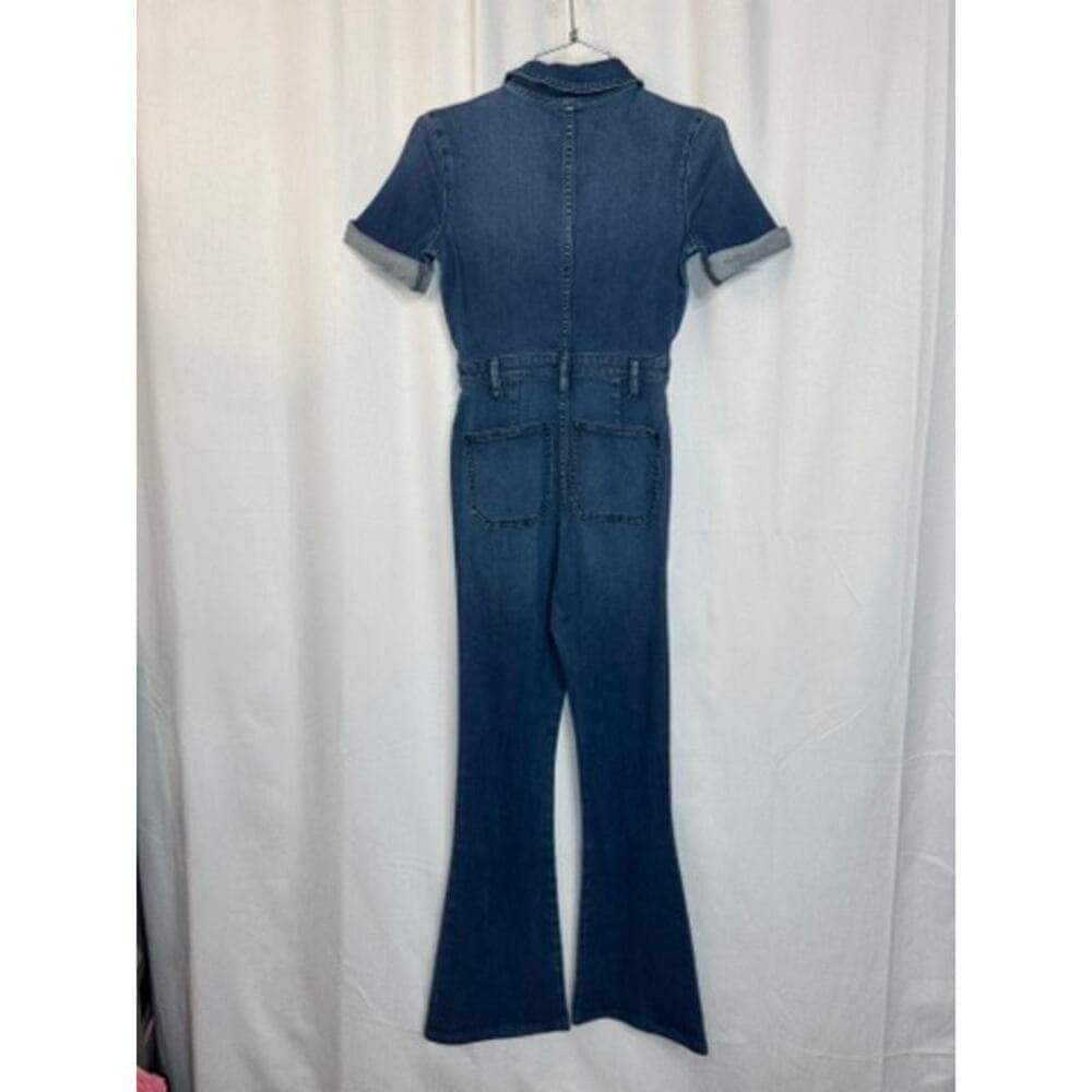 369. Second Skin Overalls Denim Zip Front Short Sleeve Jumpsuit XS - Thumbnail 5