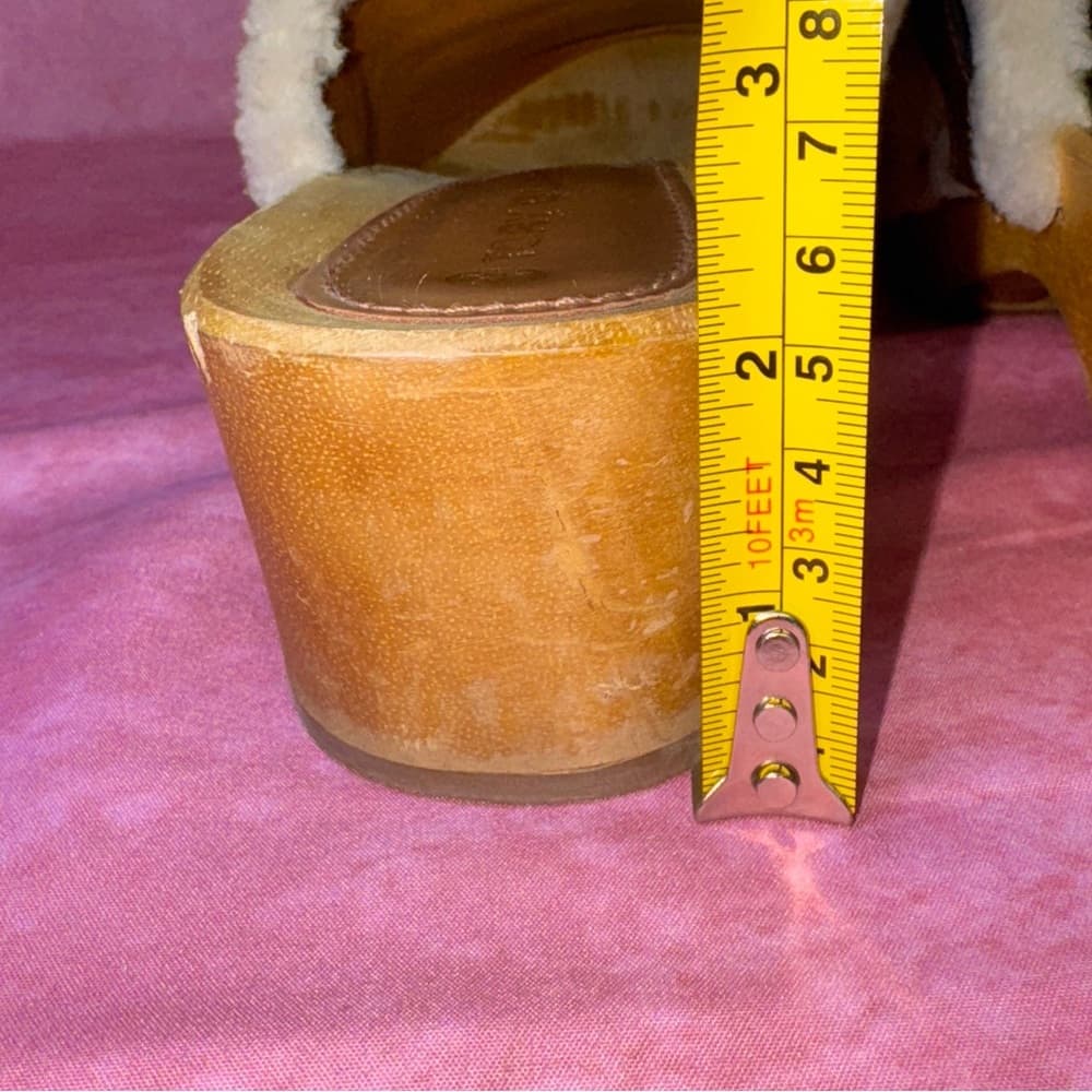 271. Tory Burch Shearling Chain Clog Mules Wooden Heel 9.5M - Thumbnail 10