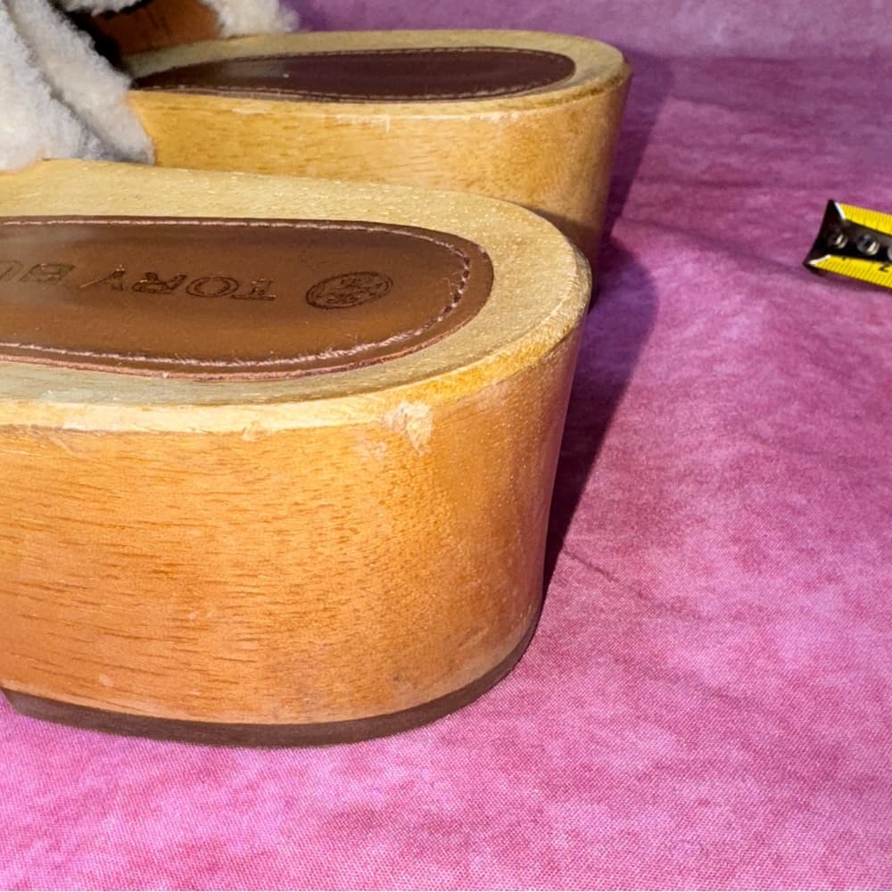 271. Tory Burch Shearling Chain Clog Mules Wooden Heel 9.5M - Thumbnail 13
