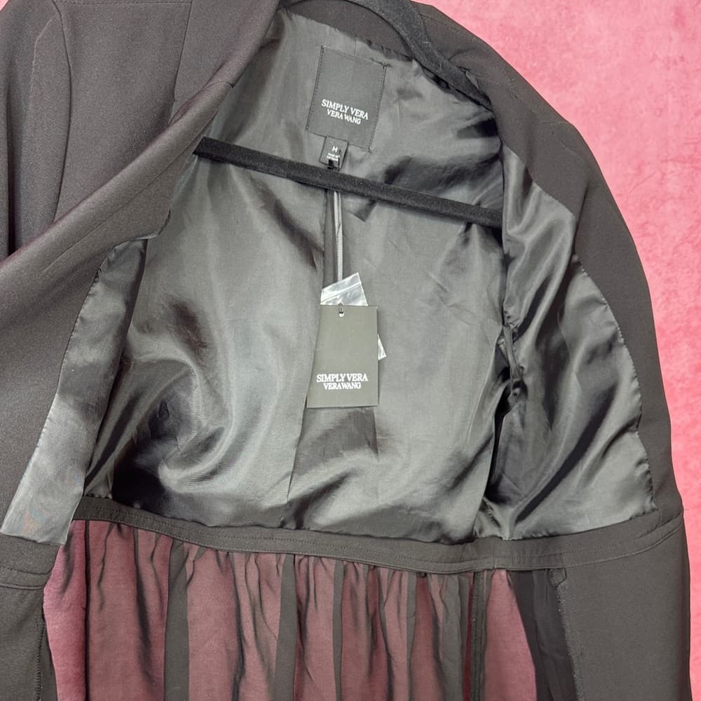 155. Simply Vera Vera Wang Black Blazer with Chiffon Hem Size M - Thumbnail 6