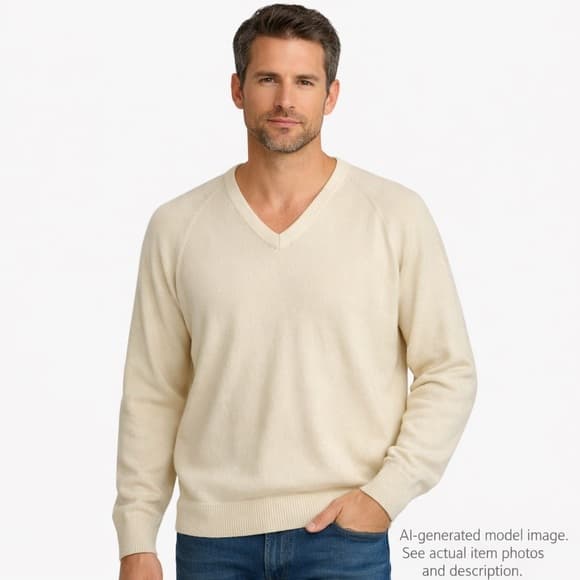 285. Christian Dior Vintage Cream V-Neck Knit Sweater XL - Thumbnail 13