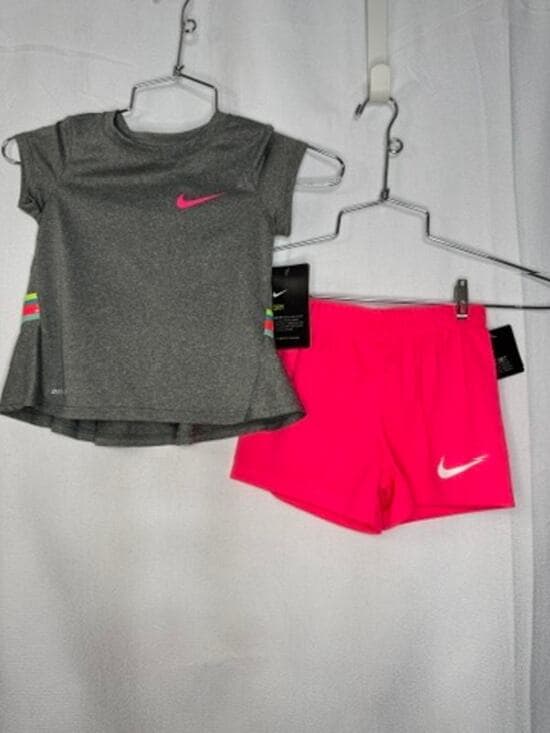 413. Nike Dri-FIT 2 Piece Shorts Set Gray Pink Girls Size 3-4Y NWT - Thumbnail 9