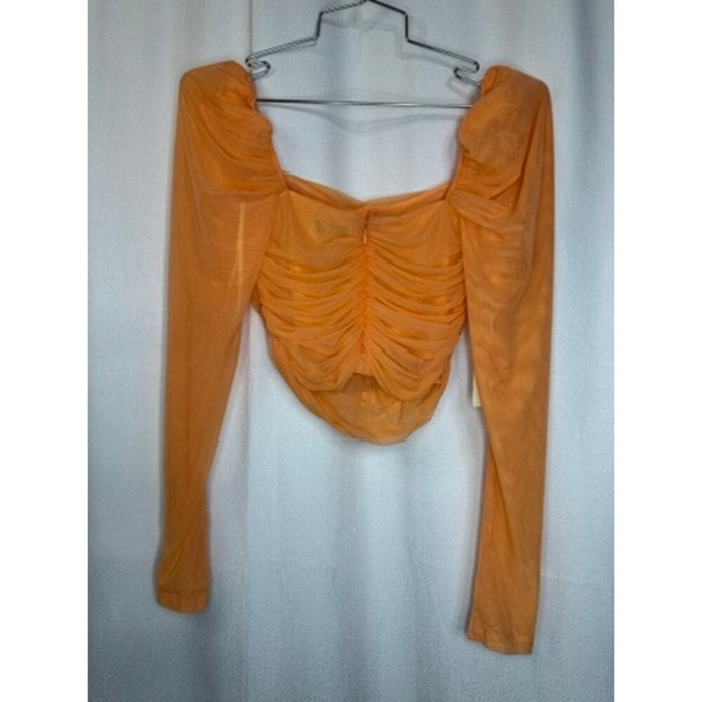 371. Babaton Ruched Mesh Long Sleeve Crop Top Size 2 NWT - Thumbnail 3