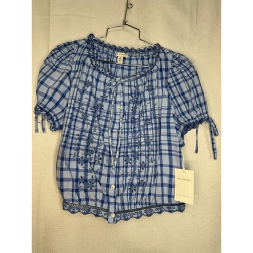414. Free Assembly Blue Gingham Top & Denim Skirt Set Size 10-12 NWT