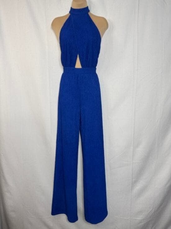 404. Windsor Blue Halter Cutout Wide Leg Jumpsuit Size S NWT - Thumbnail 9