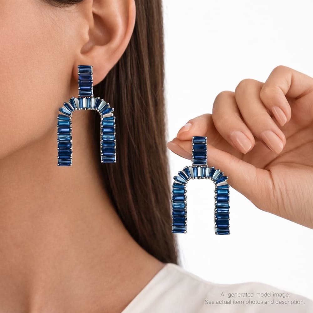 225. Elegant Blue Crystal Earrings - Thumbnail 3