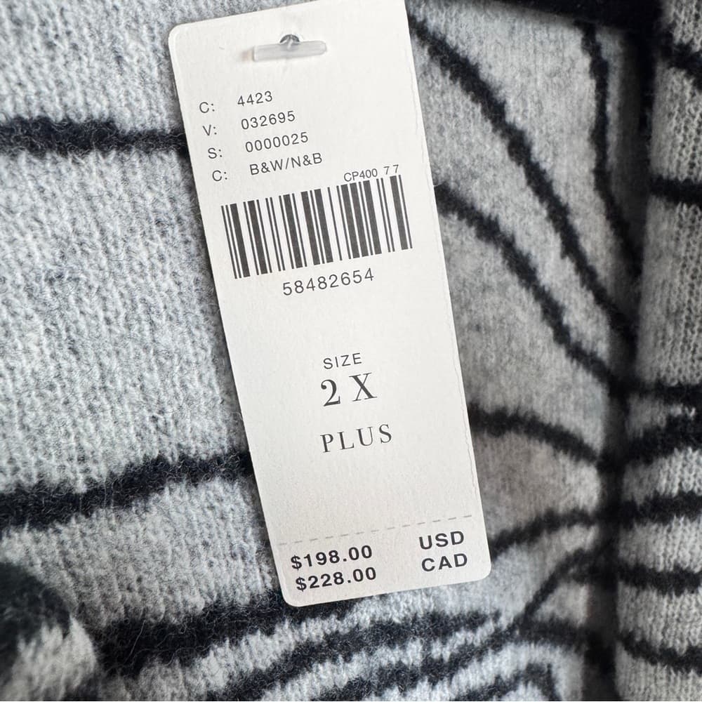 308. Maeve by Anthropologie Black White Abstract Wool Cardigan 2X Plus - Thumbnail 11