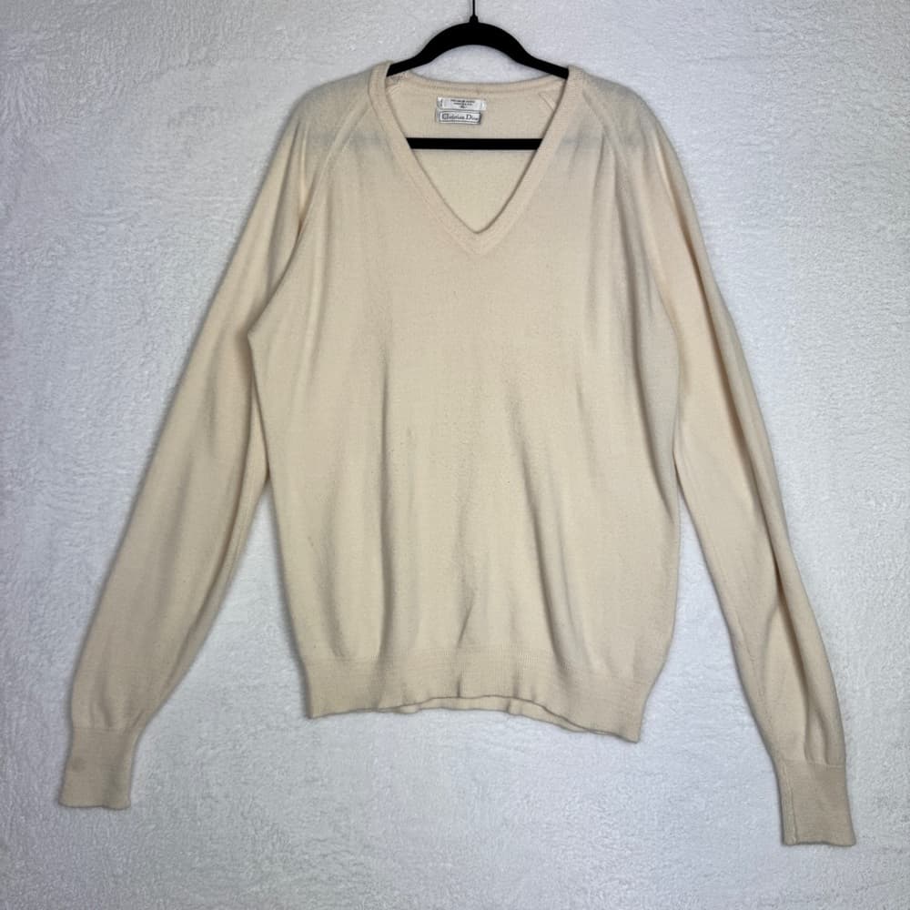 285. Christian Dior Vintage Cream V-Neck Knit Sweater XL