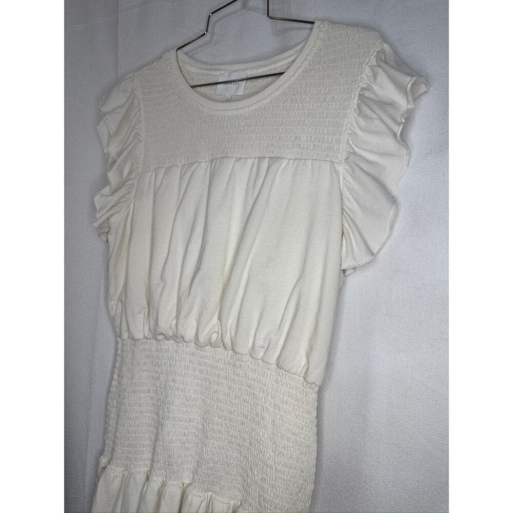 411. Sundays Ivory Smocked Ruffle Sleeve Mini Dress Size L - Thumbnail 4
