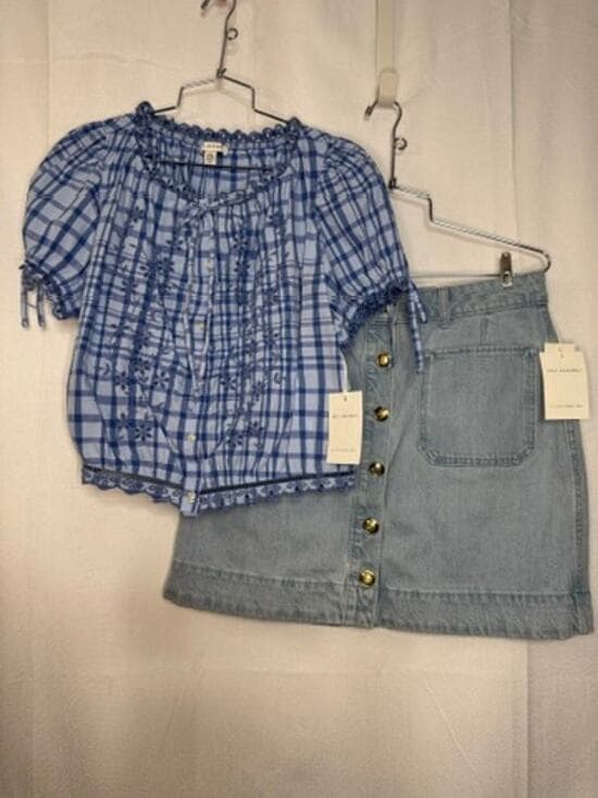 414. Free Assembly Blue Gingham Top & Denim Skirt Set Size 10-12 NWT - Thumbnail 8