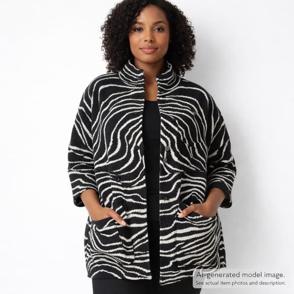 308. Maeve by Anthropologie Black White Abstract Wool Cardigan 2X Plus - Thumbnail 13