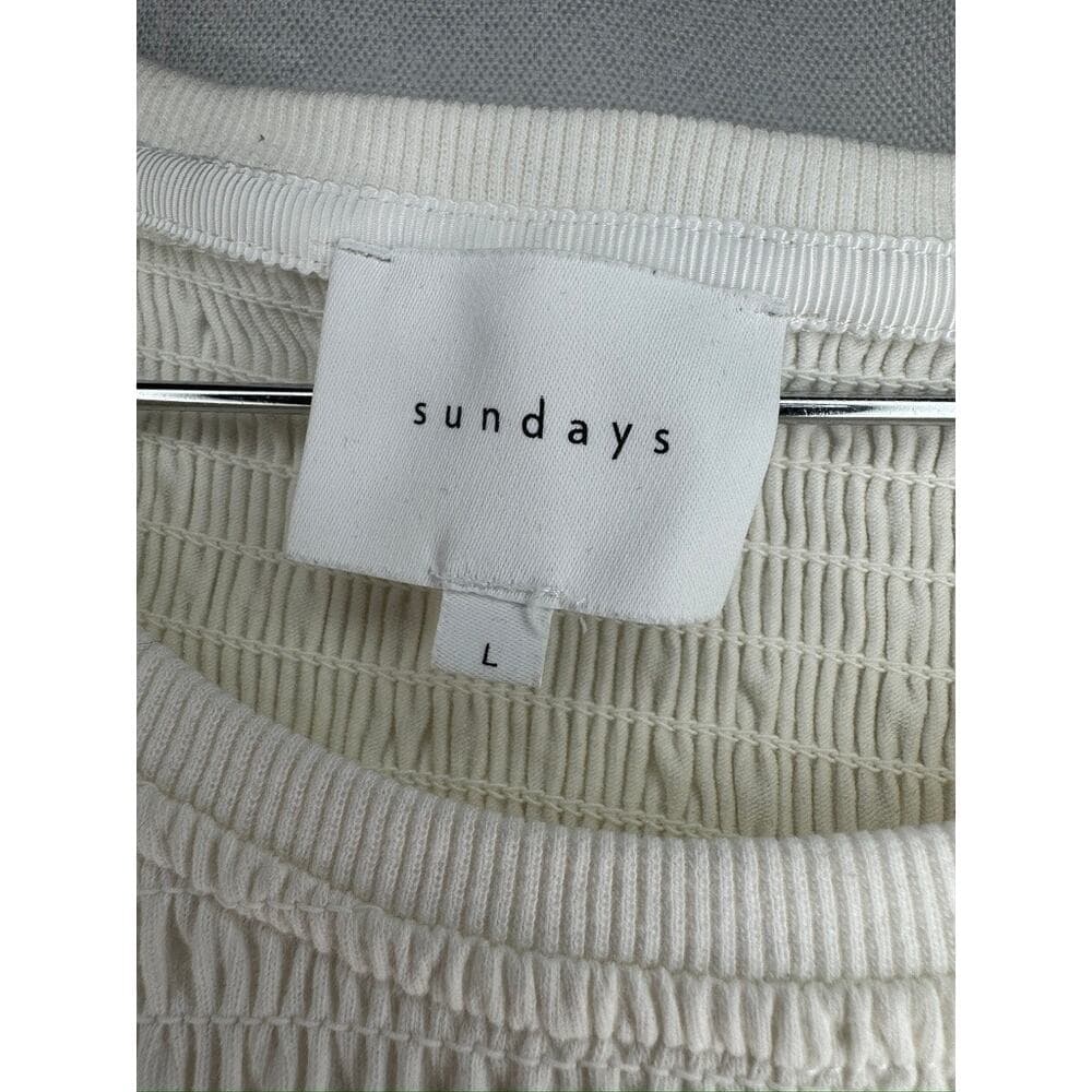 411. Sundays Ivory Smocked Ruffle Sleeve Mini Dress Size L - Thumbnail 2