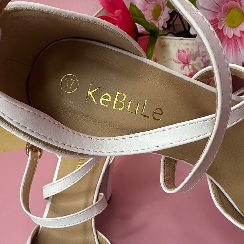 142. KeBuLe White Block Heel Dress Shoes Size 37 - Thumbnail 2