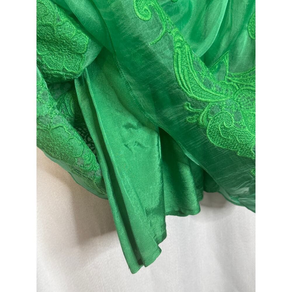 347. Anthropologie Baraschi Green Embroidered Lace Fit & Flare Dress Size 0 - Thumbnail 7
