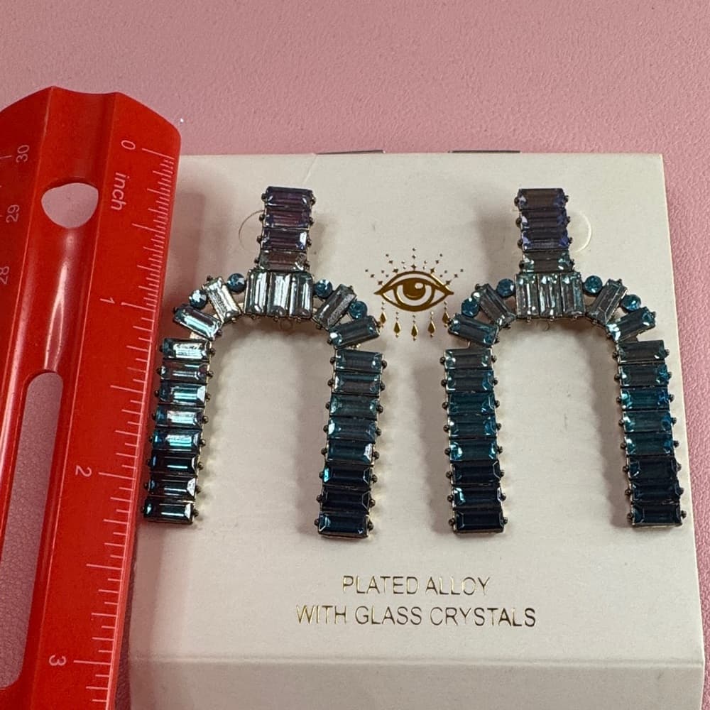225. Elegant Blue Crystal Earrings - Thumbnail 2