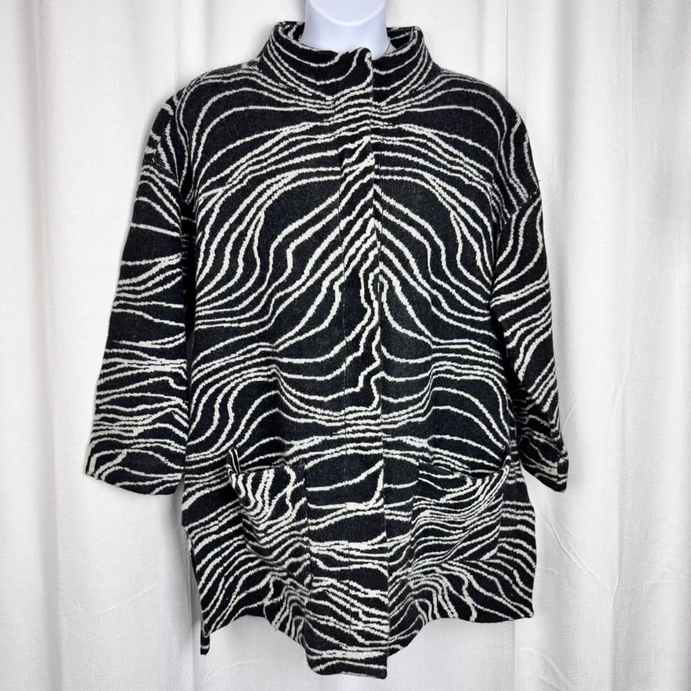308. Maeve by Anthropologie Black White Abstract Wool Cardigan 2X Plus
