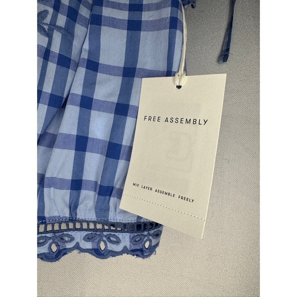 414. Free Assembly Blue Gingham Top & Denim Skirt Set Size 10-12 NWT - Thumbnail 3
