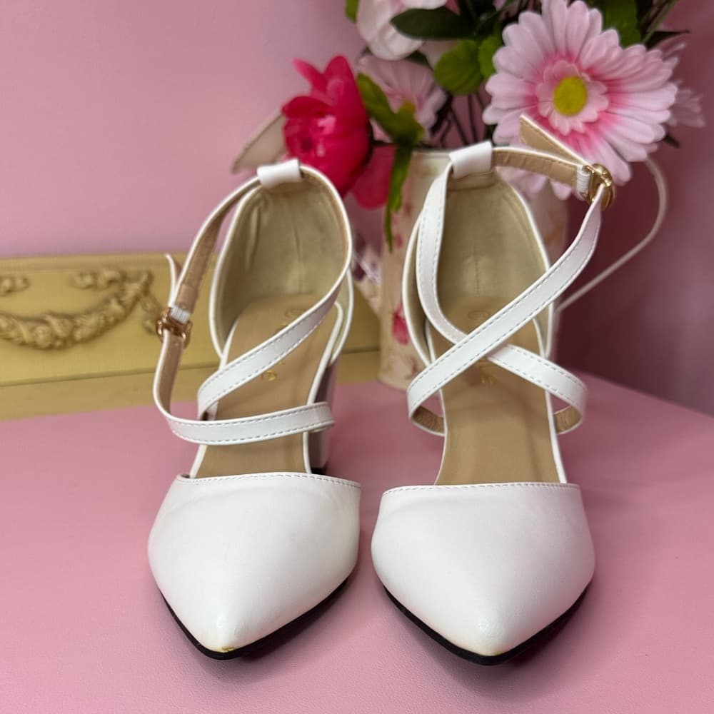 142. KeBuLe White Block Heel Dress Shoes Size 37 - Thumbnail 3