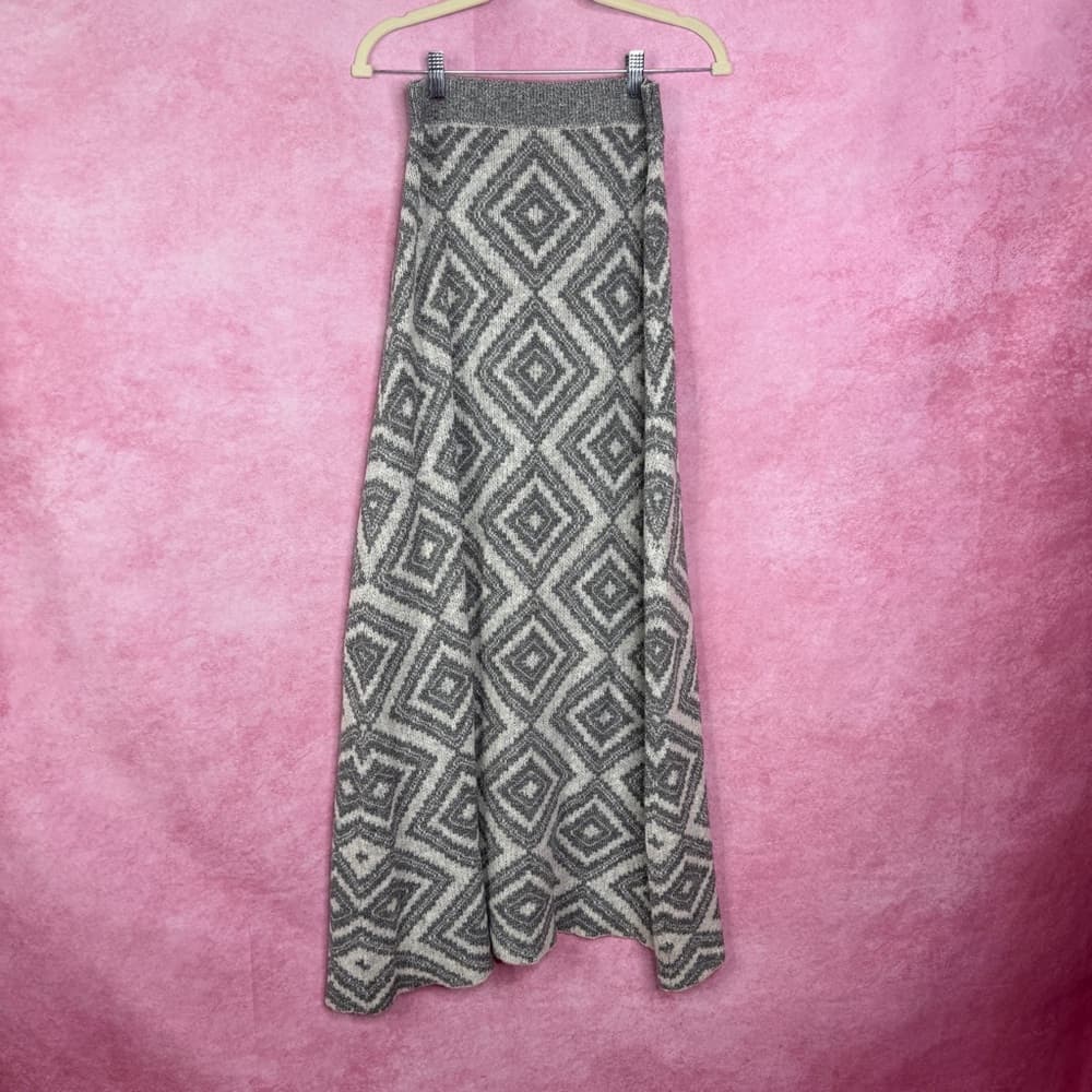 217. Anthropologie MOTH Gray Geometric Wool Alpaca Blend Maxi Skirt Small - Thumbnail 2