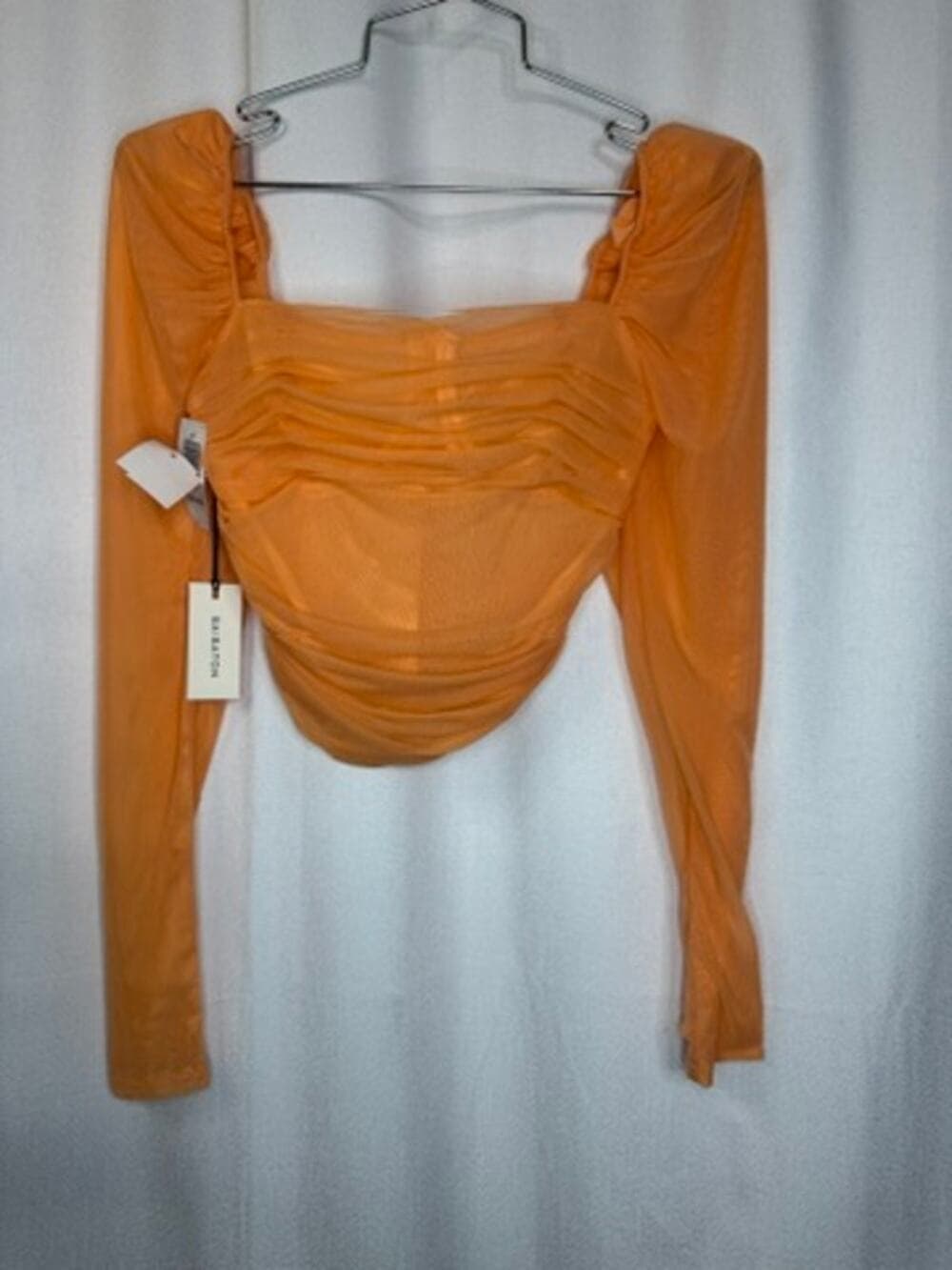 371. Babaton Ruched Mesh Long Sleeve Crop Top Size 2 NWT - Thumbnail 7