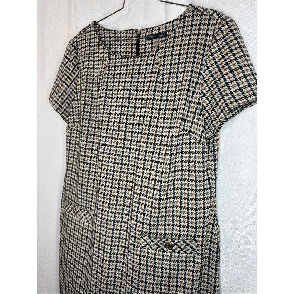 408. Tommy Hilfiger Houndstooth Tweed Shift Dress Size 16 - Thumbnail 4