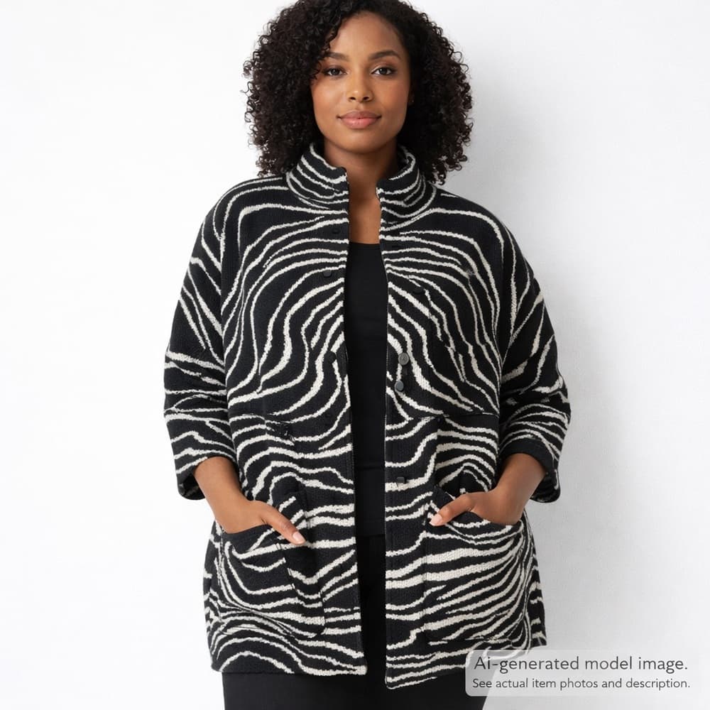 308. Maeve by Anthropologie Black White Abstract Wool Cardigan 2X Plus - Thumbnail 12