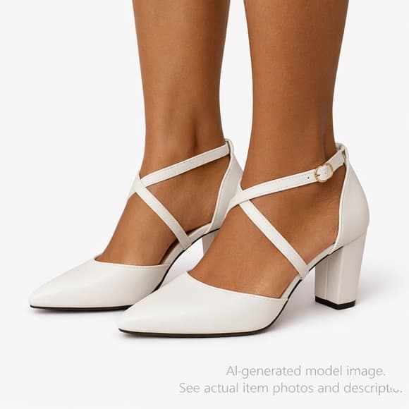 142. KeBuLe White Block Heel Dress Shoes Size 37 - Thumbnail 9