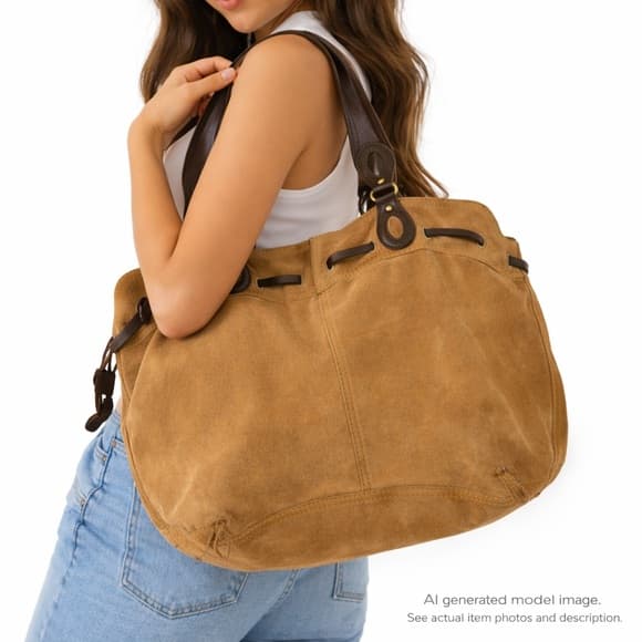 263. Lucky Brand Suede Leather Tote Brown - Thumbnail 10