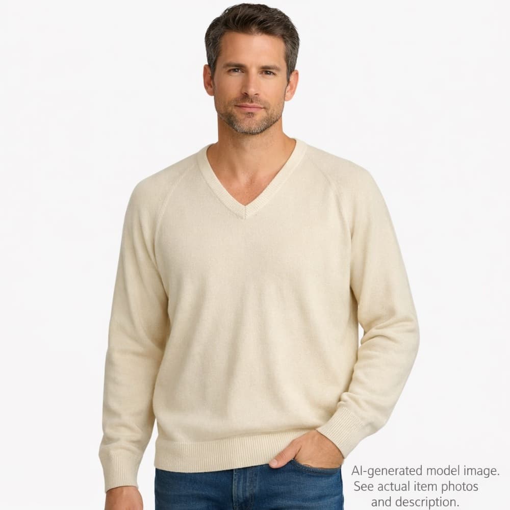 285. Christian Dior Vintage Cream V-Neck Knit Sweater XL - Thumbnail 12
