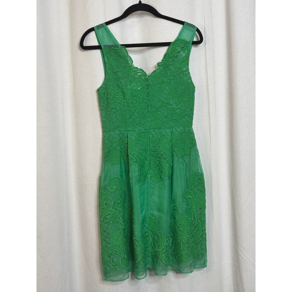 347. Anthropologie Baraschi Green Embroidered Lace Fit & Flare Dress Size 0 - Thumbnail 4