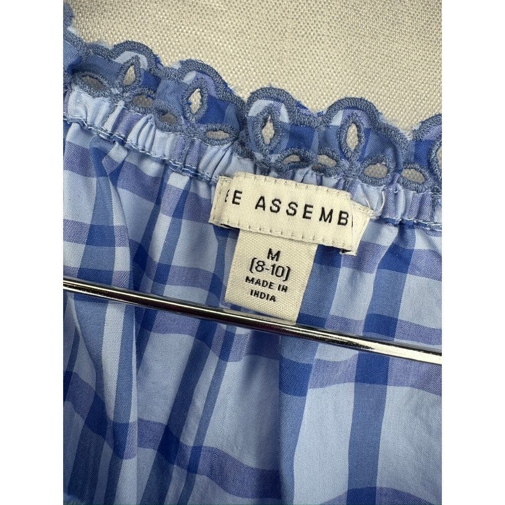 414. Free Assembly Blue Gingham Top & Denim Skirt Set Size 10-12 NWT - Thumbnail 4